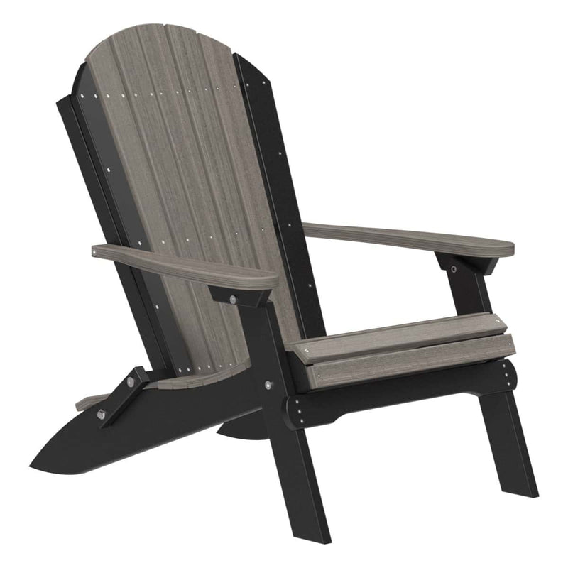 Adirondack chair with black frame and gray seat and backrest on a white background
