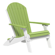 Green and white Adirondack chair on a white background