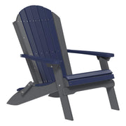 Blue and gray Adirondack chair on a white background