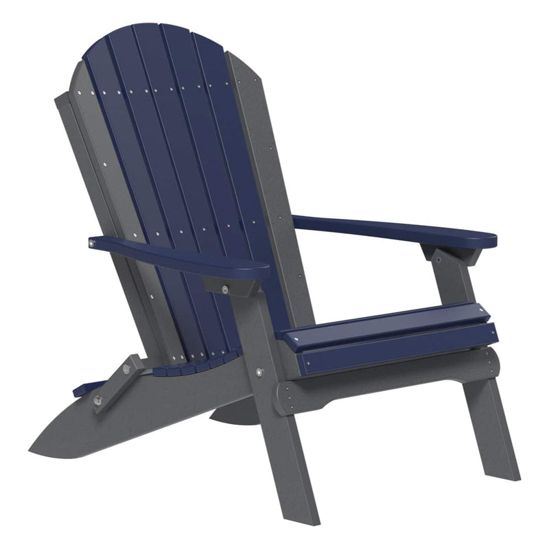Blue and gray Adirondack chair on a white background