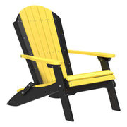 Yellow and black Adirondack chair on a white background