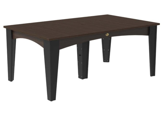 A rectangular table with a dark brown top and black legs, shown from a three-quarters angle on a plain white background.