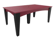 A rectangular outdoor table with a dark red top and black legs, shown on a plain white background.