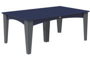 A rectangular outdoor table with a dark navy blue top and gray legs, shown on a plain white background.