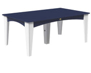 A rectangular folding table with a dark navy blue top and white legs, shown on a plain white background.