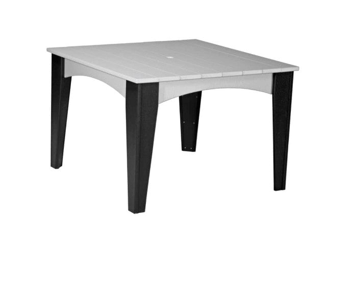 dove gray and black outdoor square dining table on white background 