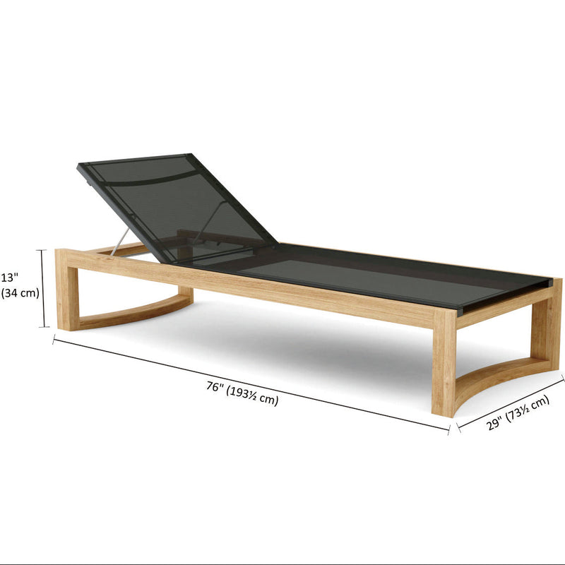 Junus Sun Lounger with dimensions on a white background