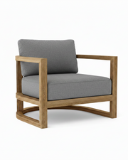 Junus teak armchair with bliss smoke cushion on white background.  