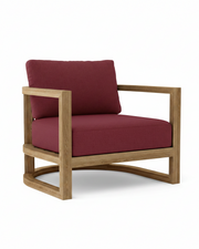 Junus armchair with burgundy cushion on white background.  