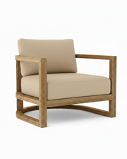 Junus team armchair with antique beige cushion on white background.  