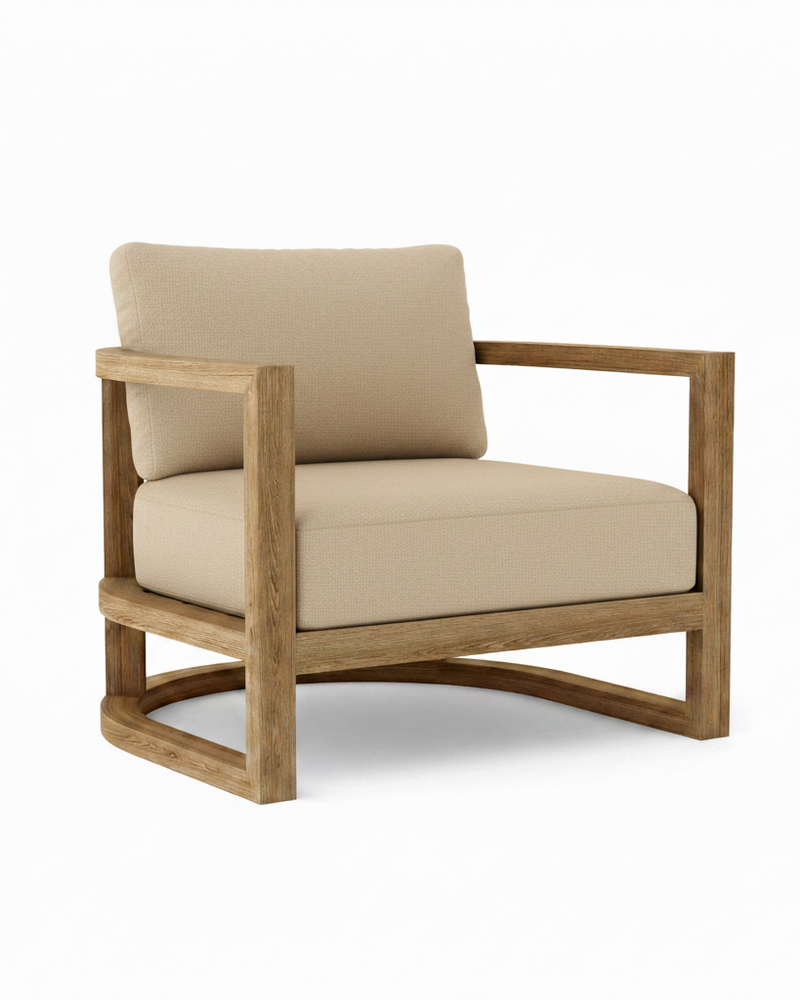 Junus team armchair with antique beige cushion on white background.  