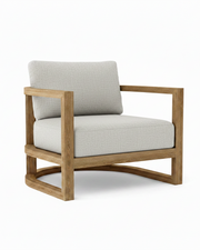 Junus teak armchair with granite cushion on a white background.  