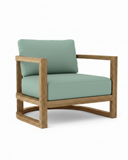 Junus teak armchair with spa cushion on white background.  
