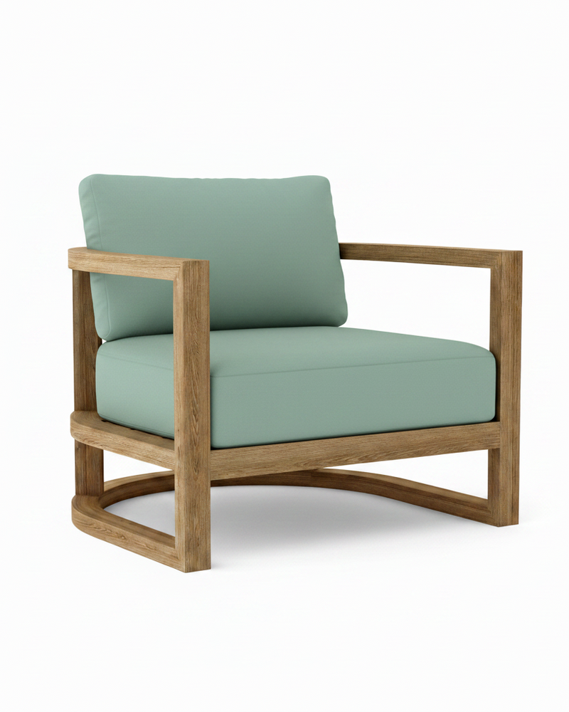 Junus teak armchair with spa cushion on white background.  