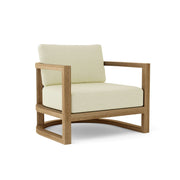 Junus teak armchair with natural cushion on white background. 