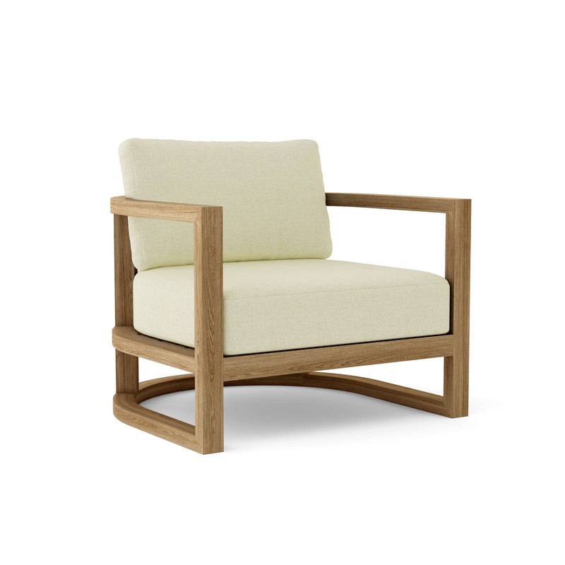 Junus teak armchair with natural cushion on white background. 