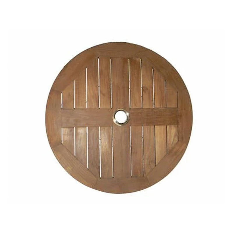 Round wooden deck board with slats on a white background