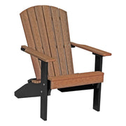 Adirondack chair with brown slats and black legs on a white background