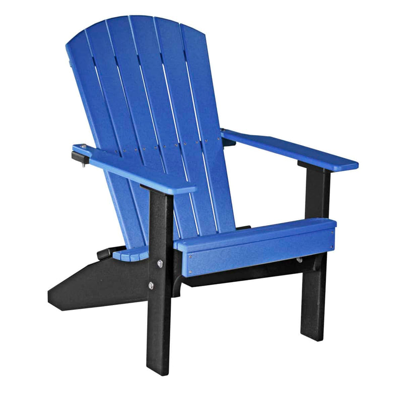 Blue and black Adirondack chair on a white background