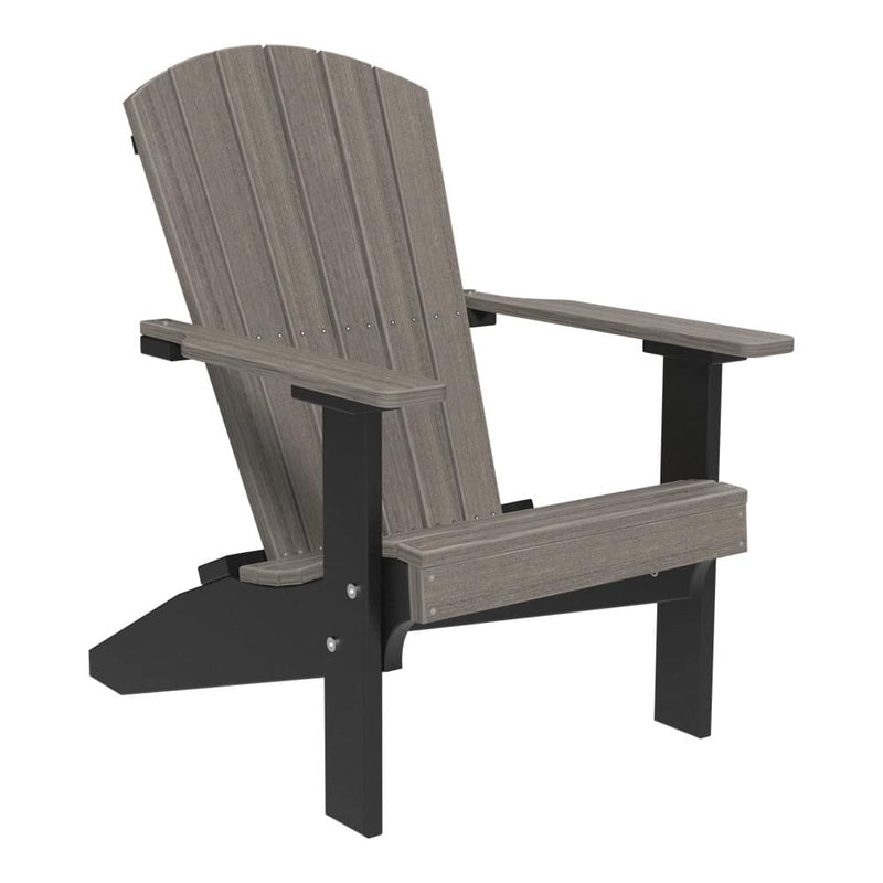 Two-toned Adirondack chair with gray backrest, seat and armrests with black legs on a white background.