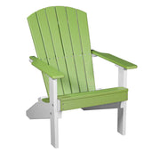 Green and white Adirondack chair on a white background