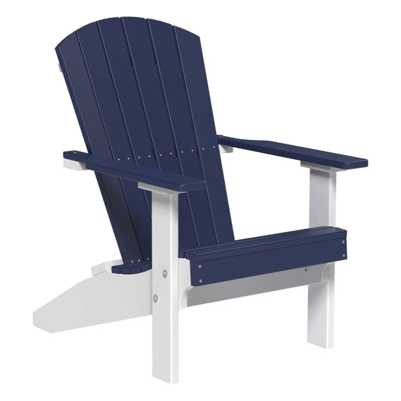 Blue and white Adirondack chair on a white background
