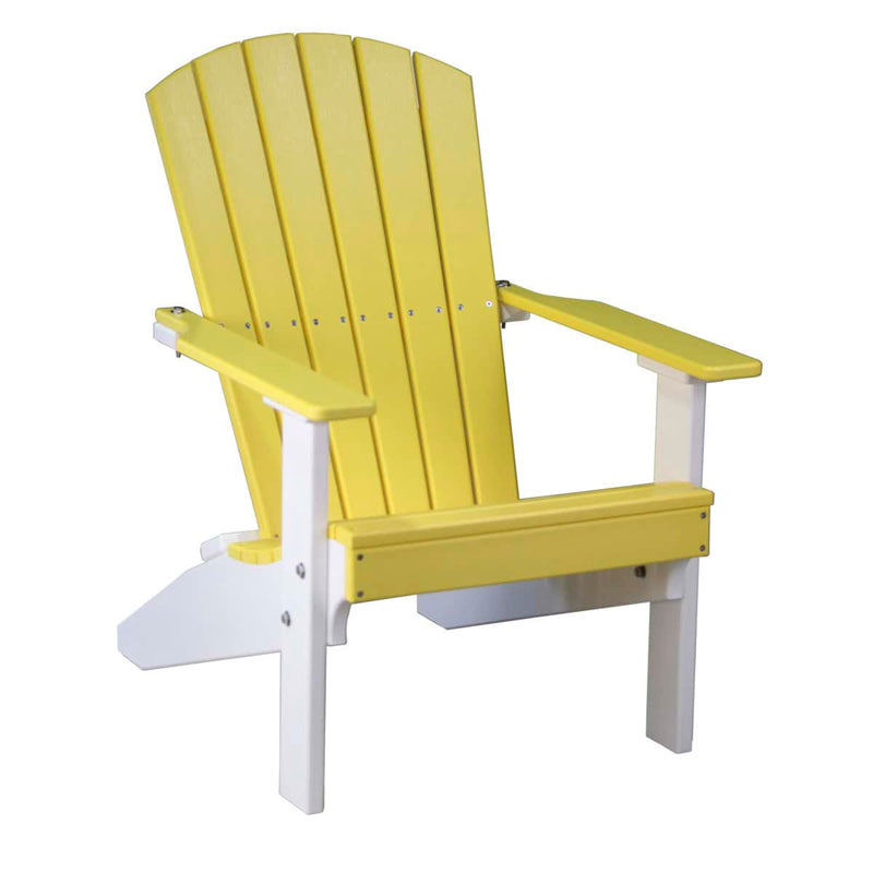Yellow and white Adirondack chair on a white background