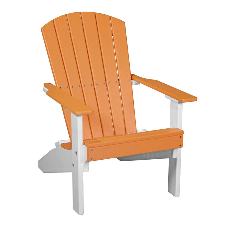 Adirondack chair with orange seat and backrest and white legs on a white background