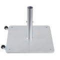 Metal umbrella base with a central pole on a white background