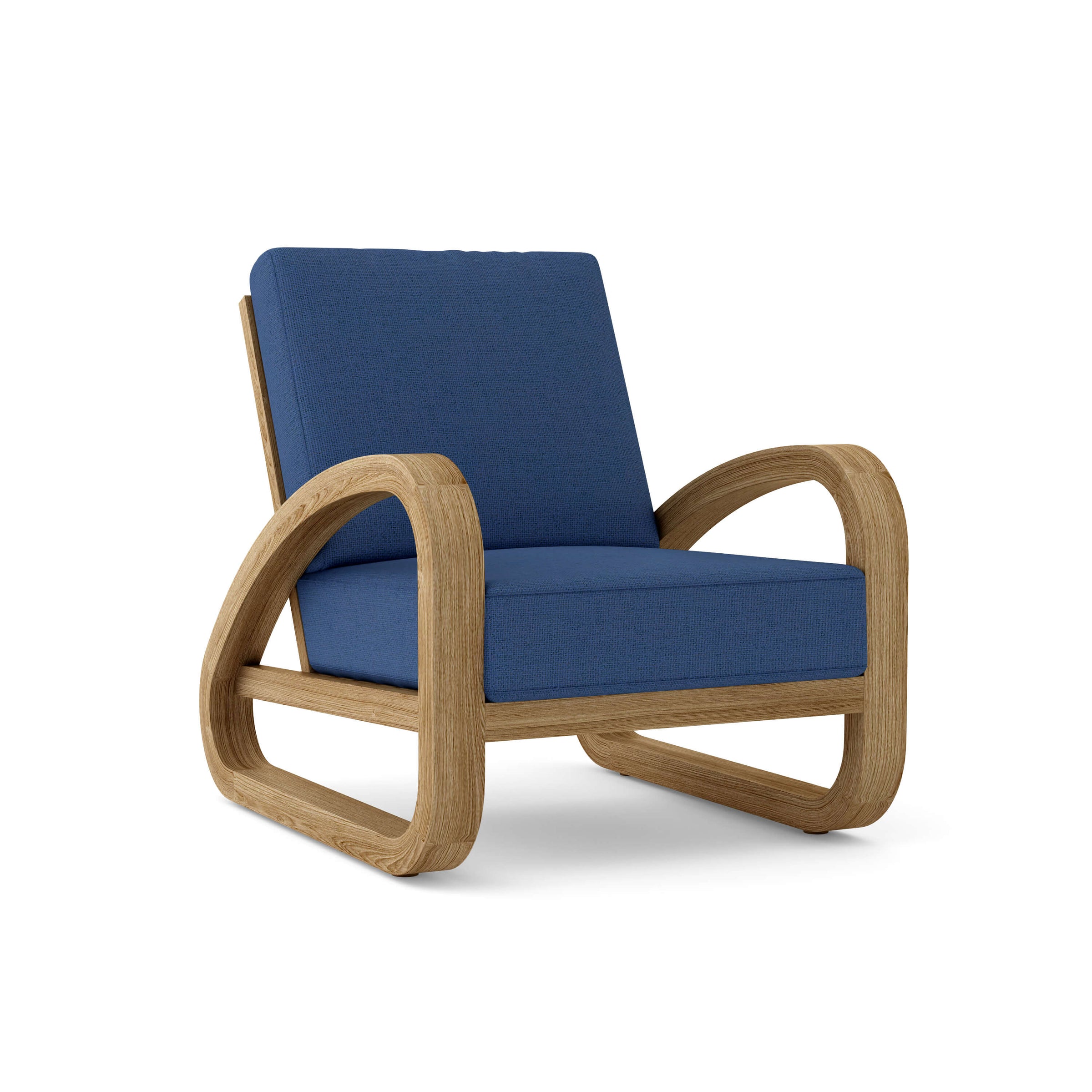 Anderson Teak Malaga Deep Seating Lounge Chair – Navy Blue Sunbrella Cushion"