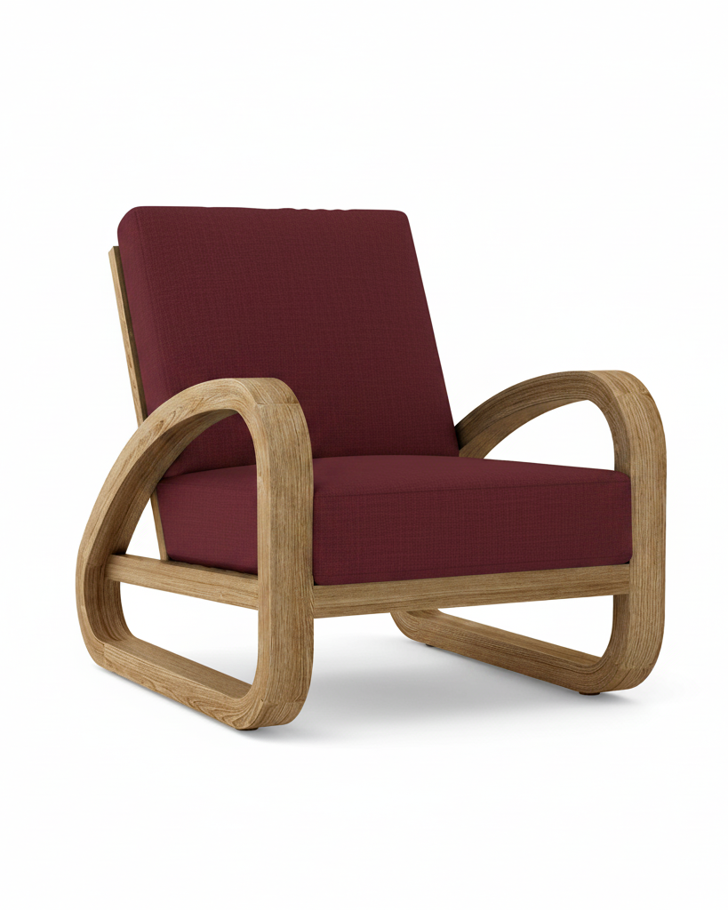 Anderson Teak Malaga Deep Seating Lounge Chair – Burgundy  Sunbrella Cushion"
