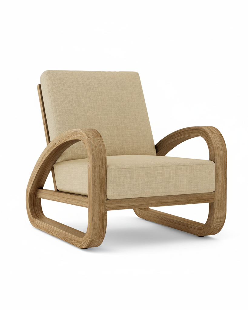 Anderson Teak Malaga Deep Seating Lounge Chair – Linen Sesame Sunbrella Cushion"