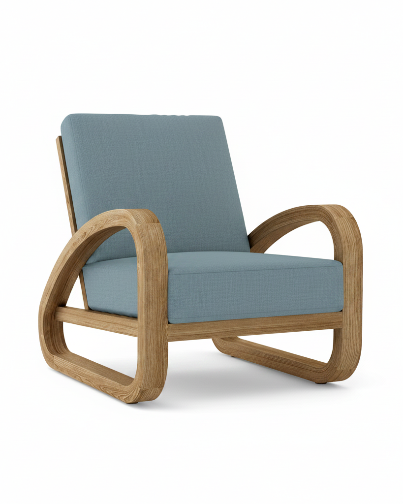 Anderson Teak Malaga Deep Seating Lounge Chair – Mineral Blue Sunbrella Cushion"