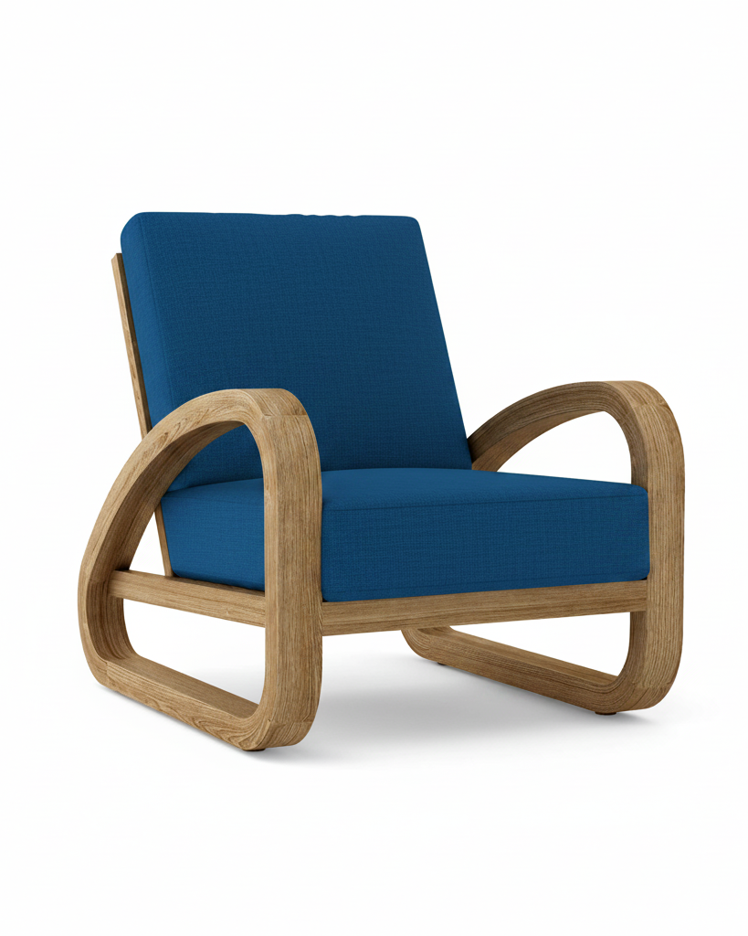 Anderson Teak Malaga Deep Seating Lounge Chair – Pacific Blue Sunbrella Cushion"