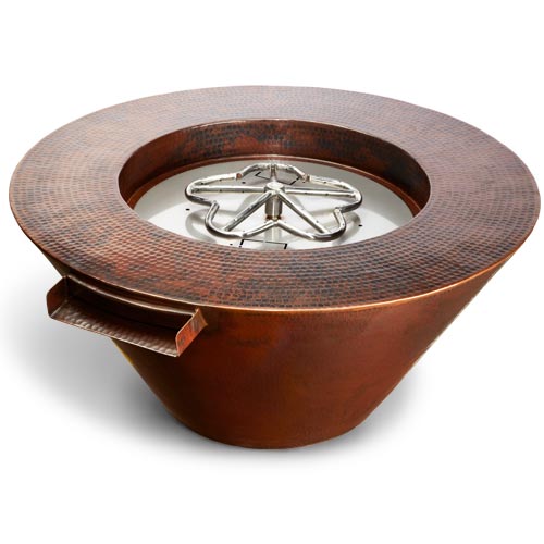 32 Hammered Copper Fire and Water bowl with penta burner on a white background.  