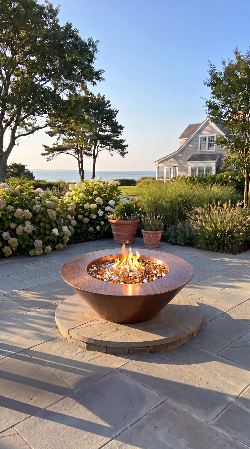 HPC - Mesa 32" Hammered Copper Fire Bowl - Electronic Ignition (65K BTU)