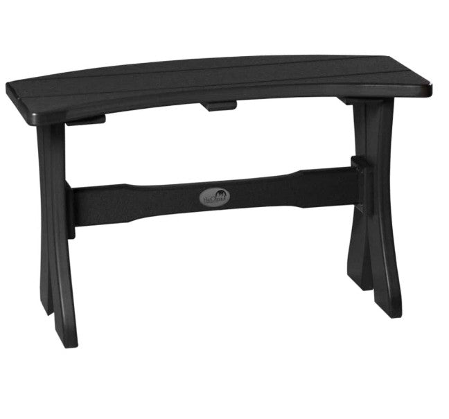 Black bench with a curved seat and wide support bar, shown on a plain white background.