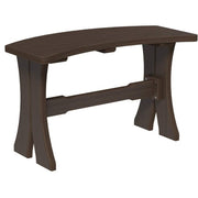 A dark brown bench with a curved backrest and a sturdy A-frame base, shown against a plain white background.