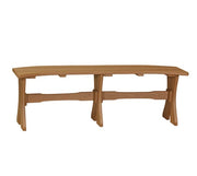 A rustic wooden dining bench shown against a plain white background.