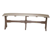 A long outdoor bench with a curved light beige seat and a brown support frame, shown against a plain white background.