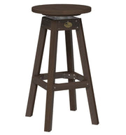 A dark brown swivel barstool with a circular seat, four angled legs, and a metal support frame, shown against a plain white background.