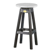 A bar stool with a round light gray seat and a dark charcoal gray four-legged frame, shown against a plain white background.