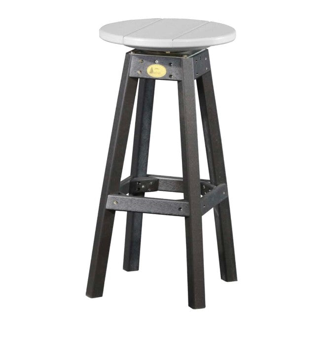 A bar stool with a round light gray seat and a dark charcoal gray four-legged frame, shown against a plain white background.