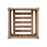 Bottom view of a wooden planter on a white background.  