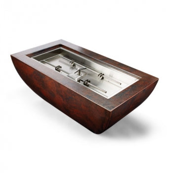 HPC - 47x25" Phoenix Hammered Copper Elongated Fire Bowl - Multiple Burner & Ignition Options