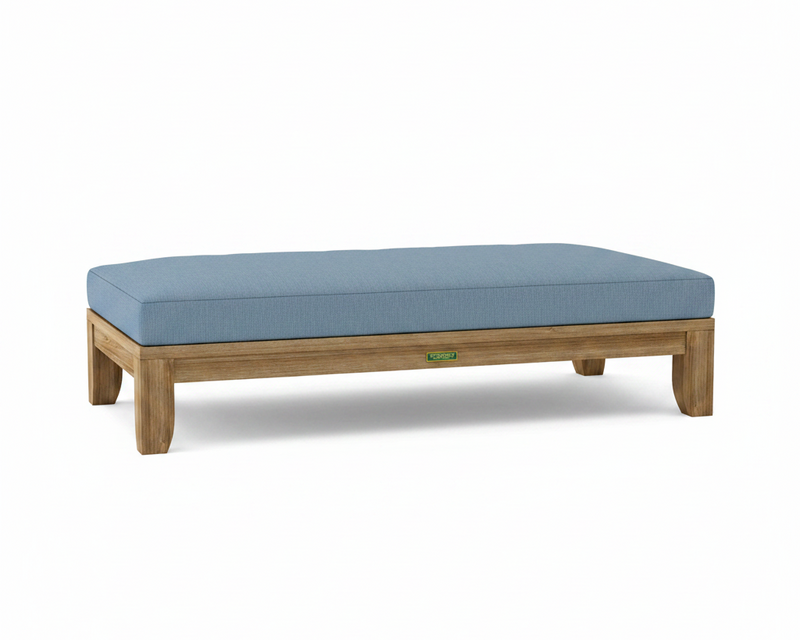 Riviera daybed with cast ocean cushion white background.  