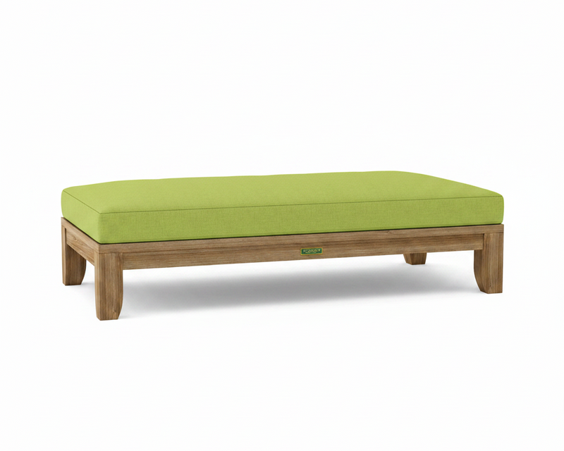 Riviera daybed with macaw cushions on white background.  