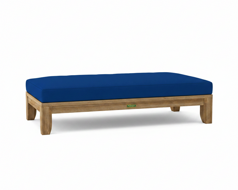Riviera daybed with pacific blue cushions on white background.  