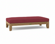Riviera daybed with burgundy cushions on white background.  