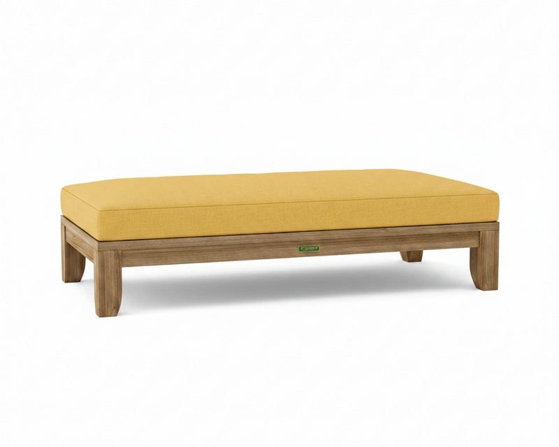 Riviera daybed with buttercup cushions on white background.  
